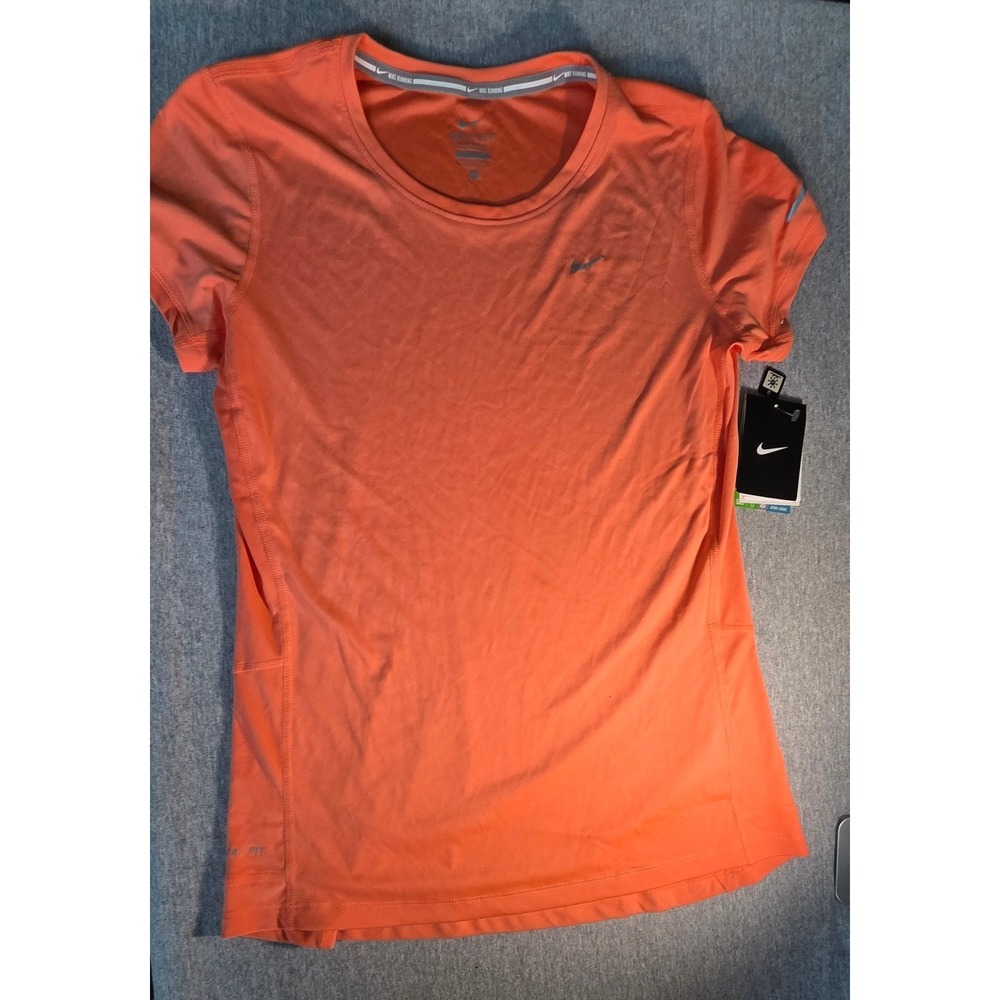 Nike Womens Dri-FIT Running Shirt Orange Short Sleeve Active Top 717419-880 M